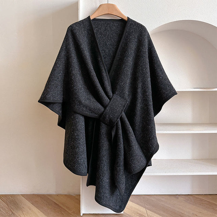 Écharpe-châle fendue chaude et confortable, couleur unie , Buddha Stones - Noir - 160 x 110 cm - image 10