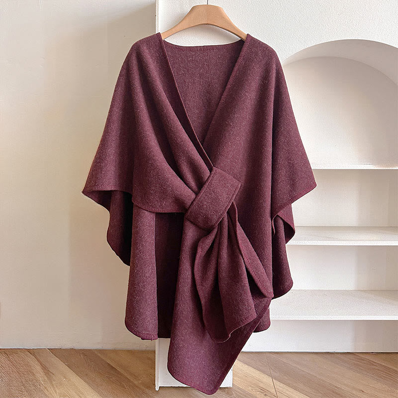 Écharpe-châle fendue chaude et confortable, couleur unie , Buddha Stones - Rouge violet pâle - 160 x 110 cm - image 15