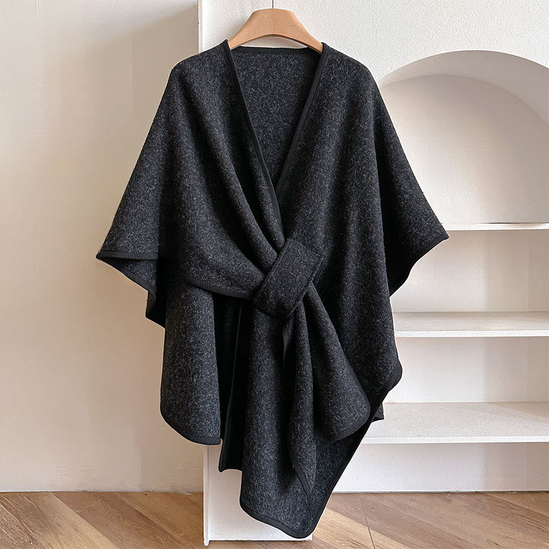 Écharpe-châle fendue chaude et confortable, couleur unie , Buddha Stones - Noir - 160*110 cm - image 10