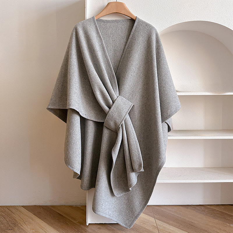 Écharpe-châle fendue chaude et confortable, couleur unie , Buddha Stones - Gris clair - 160*110 cm - image 12