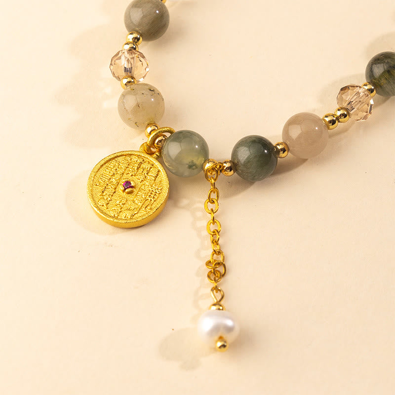 Bracelet double tour en cuivre, quartz rutile coloré et Buddha Stones, symbole de bonne augure - image 3