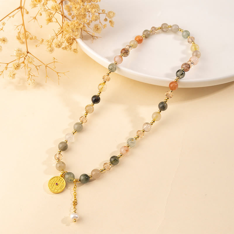 Bracelet double tour en cuivre, quartz rutile coloré et Buddha Stones, symbole de bonne augure - image 2