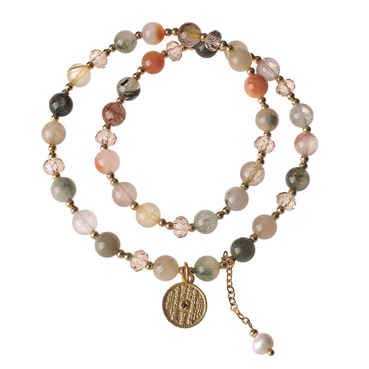 Bracelet double tour en cuivre, quartz rutile coloré et Buddha Stones, symbole de bonne augure - image 4