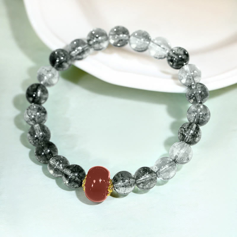 Bracelet positif en agate rouge fantôme verte et Buddha Stones - Agate rouge fantôme verte (Tour de poignet : 14-16 cm) - image 0