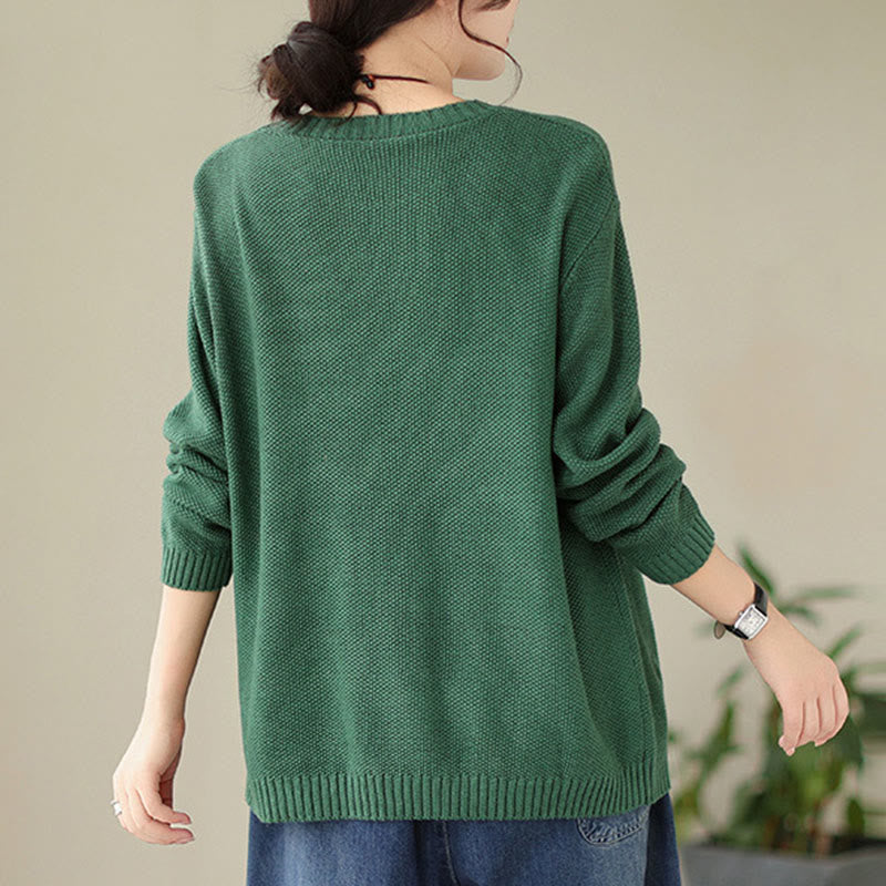 Pull à manches longues pour femme en coton tricoté, motif floral automnal et Buddha Stones - image 1