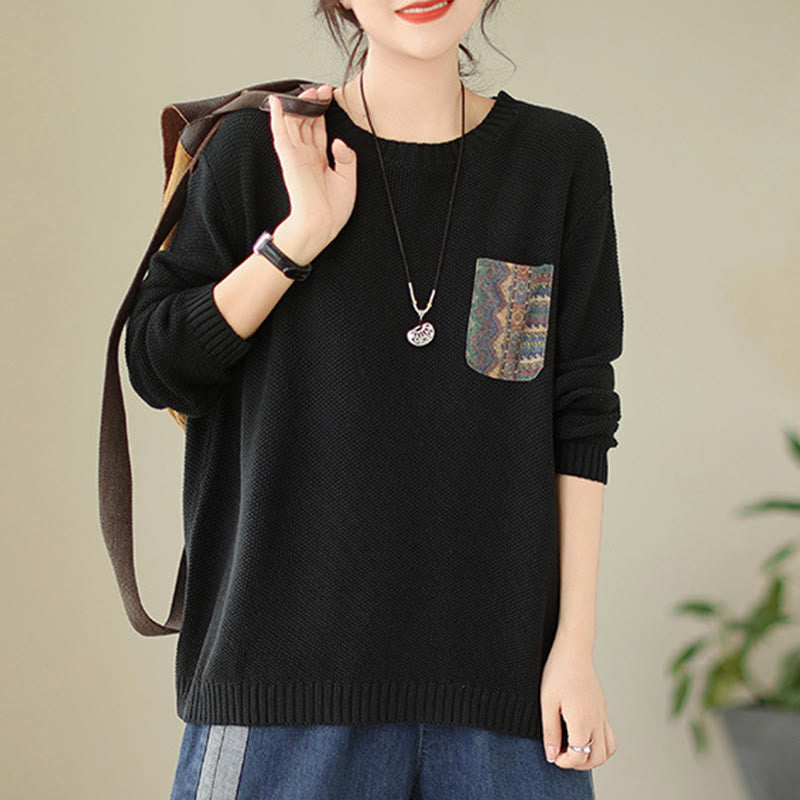 Pull à manches longues pour femme en coton tricoté, motif floral automnal et Buddha Stones - image 20