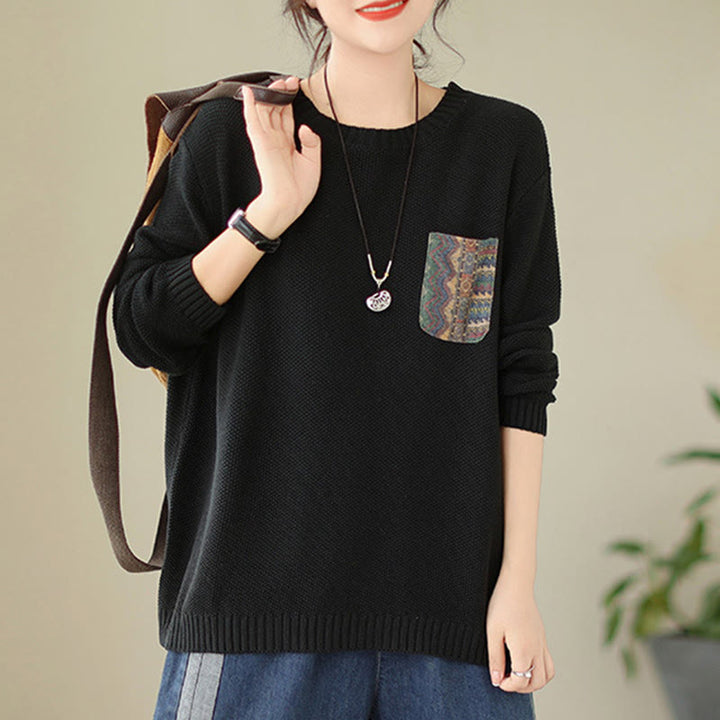 Pull à manches longues pour femme en coton tricoté, motif floral automnal et Buddha Stones - image 20