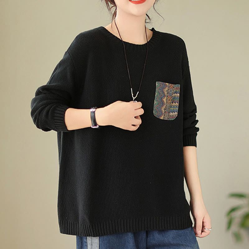 Pull à manches longues pour femme en coton tricoté, motif floral automnal et Buddha Stones - image 18