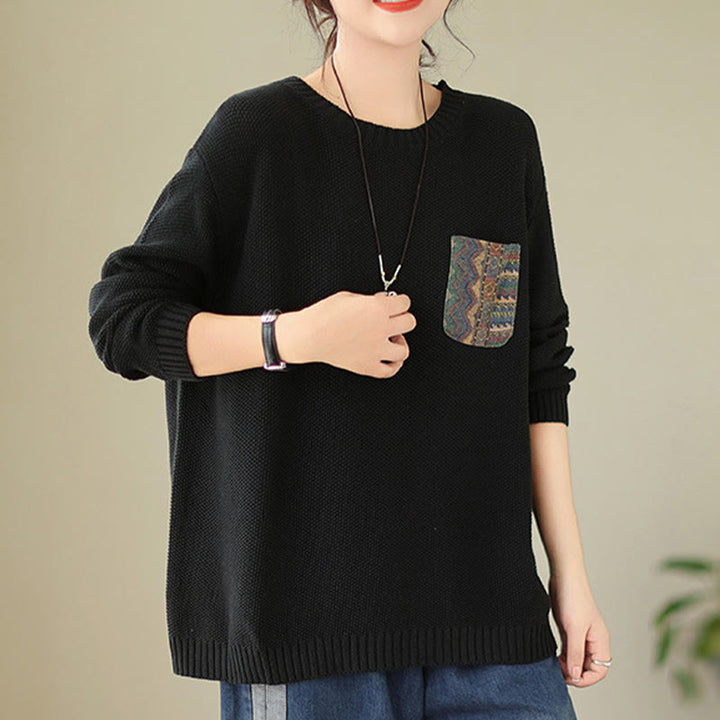 Pull à manches longues pour femme en coton tricoté, motif floral automnal et Buddha Stones - image 18