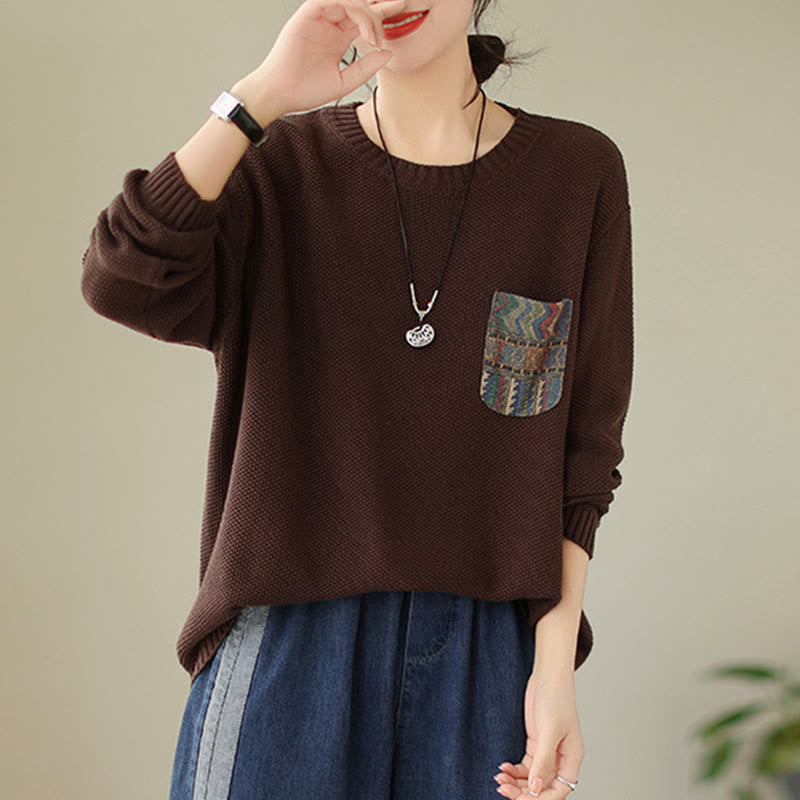 Pull à manches longues pour femme en coton tricoté, motif floral automnal et Buddha Stones - image 8