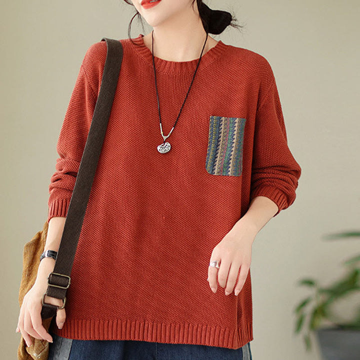 Pull à manches longues pour femme en coton tricoté, motif floral automnal et Buddha Stones - image 10