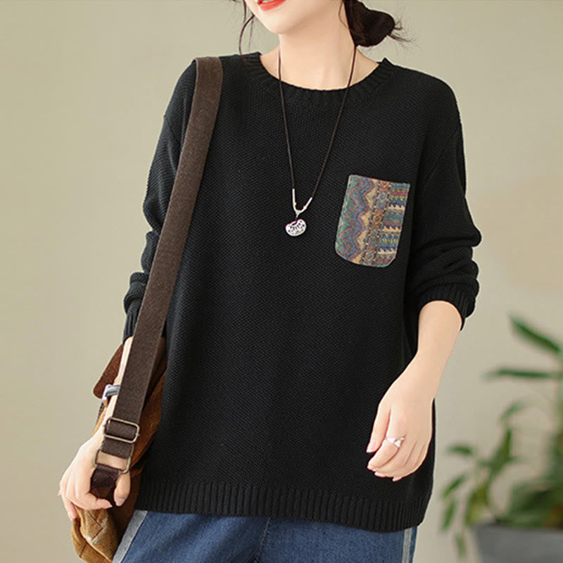 Pull à manches longues pour femme en coton tricoté, motif floral automnal et Buddha Stones - image 19