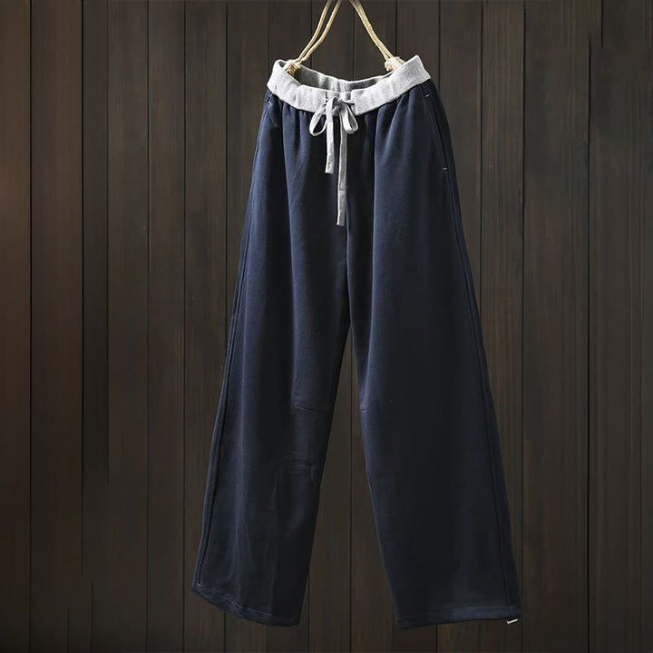 Pantalon en coton uni à blocs de couleur Buddha Stones Fall pour femme, avec poches - SteelBlue - US4，UK/AU8，EU36 (L) - image 0