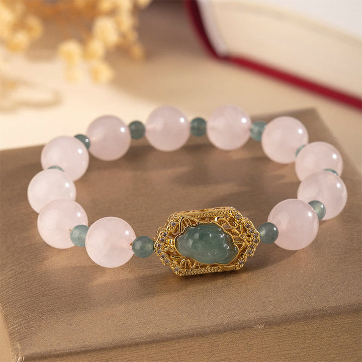 Bracelet de bienveillance en quartz rose et jade de Buddha Stones - Quartz rose (Tour de poignet : 15-16 cm) - image 0