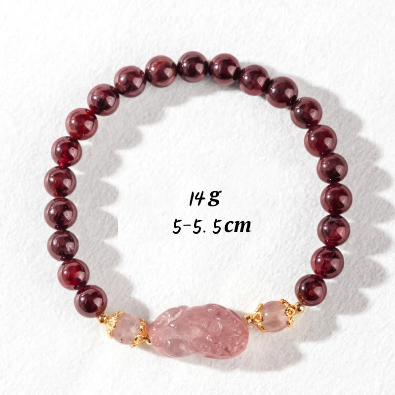 Bracelet porte-bonheur Pixiu en Buddha Stones , grenat et quartz fraise - Quartz fraise grenat (Tour de poignet : 14-16 cm) - image 9