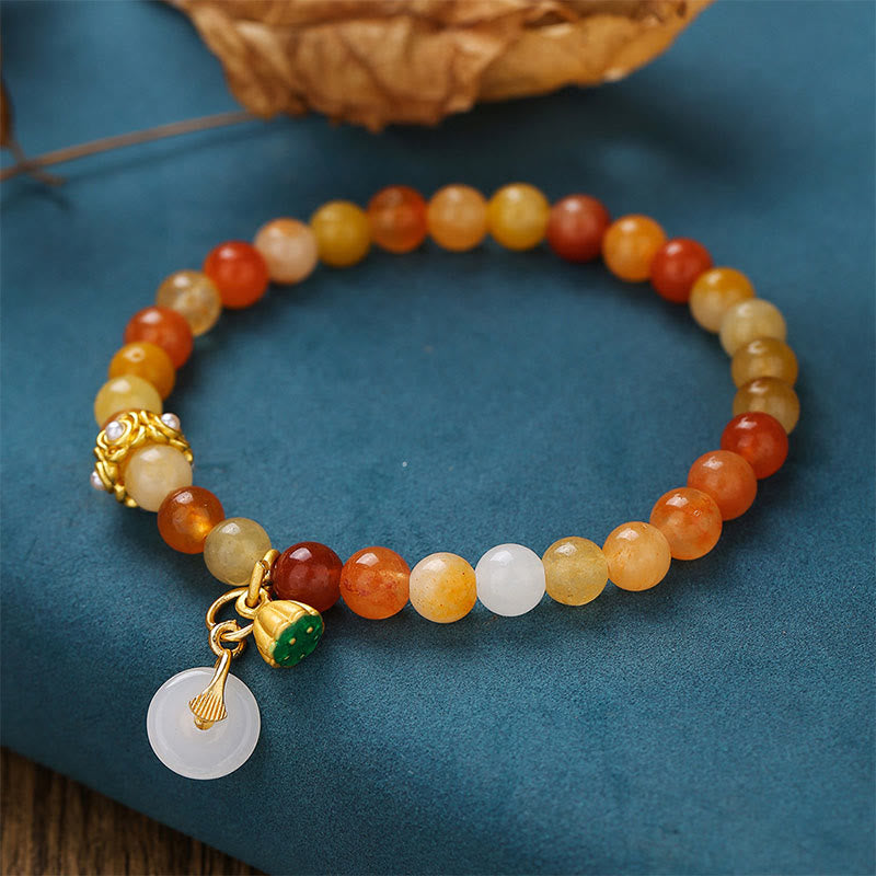 Bracelet de paix en Buddha Stones, soie dorée et jade, protégeant des mauvais esprits - image 1