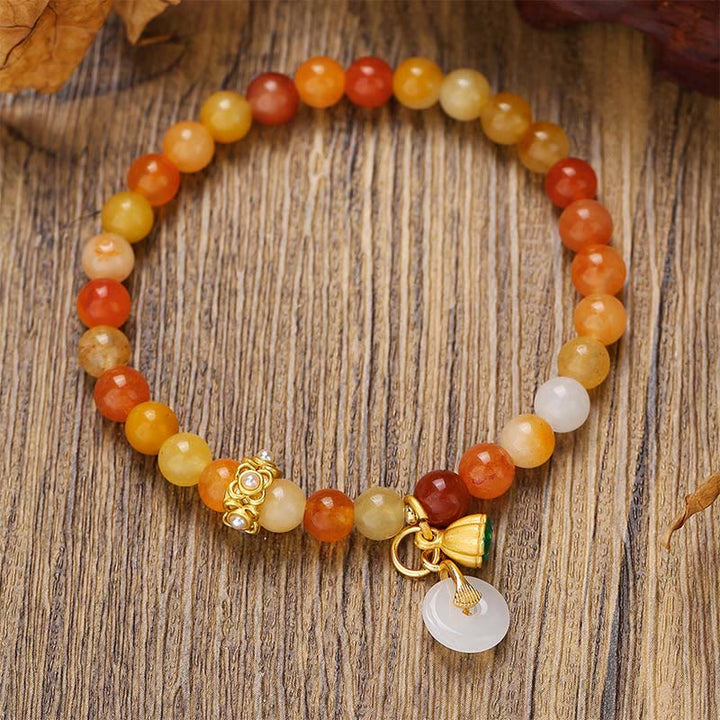 Bracelet de paix en Buddha Stones, soie dorée et jade, protégeant des mauvais esprits - Jade en soie dorée (Tour de poignet : 14-16 cm) - image 0