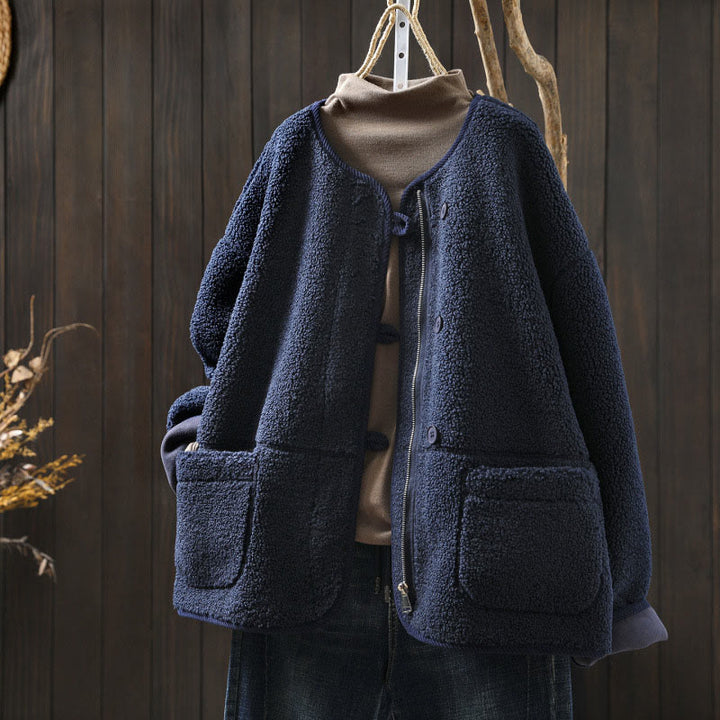 Veste d'hiver chaude en coton à manches longues avec fermeture éclair et boutons , Buddha Stones et dotée de poches. - SteelBlue - US4-6，UK/AU8-10，EU36-38 (F) - image 2