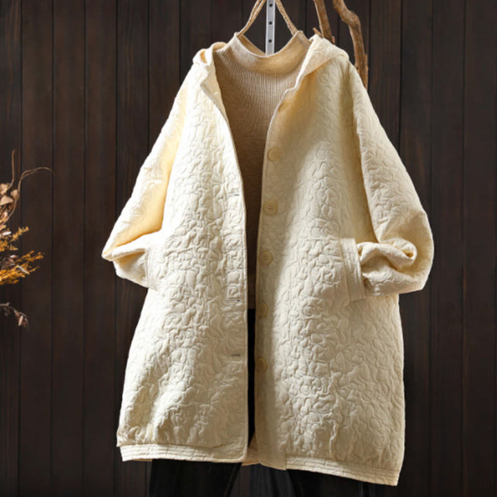 Veste mi-longue à manches longues en coton jacquard avec poches et boutons d'automne Buddha Stones - soie de maïs - US12，UK/AU16，EU44 (XL) - image 13