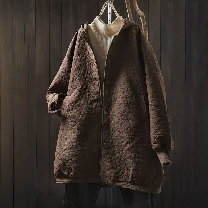 Veste mi-longue à manches longues en coton jacquard avec poches et boutons d'automne Buddha Stones - Terre de sienne - US12，UK/AU16，EU44 (XL) - image 11