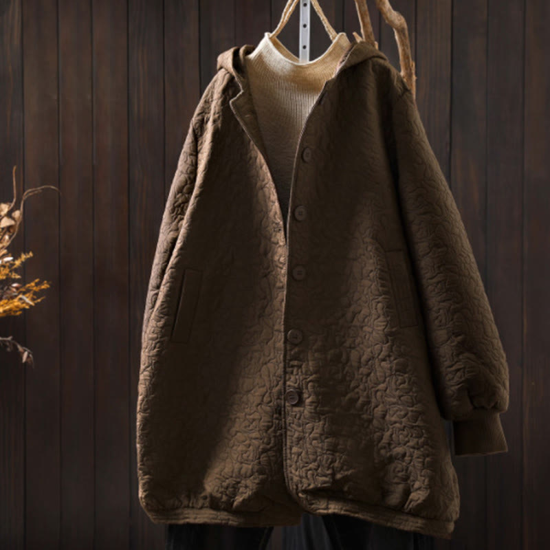 Veste mi-longue à manches longues en coton jacquard avec poches et boutons d'automne Buddha Stones - DarkGoldenrod - US12，UK/AU16，EU44 (XL) - image 15