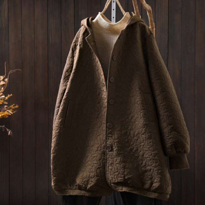 Veste mi-longue à manches longues en coton jacquard avec poches et boutons d'automne Buddha Stones - DarkGoldenrod - US12，UK/AU16，EU44 (XL) - image 15