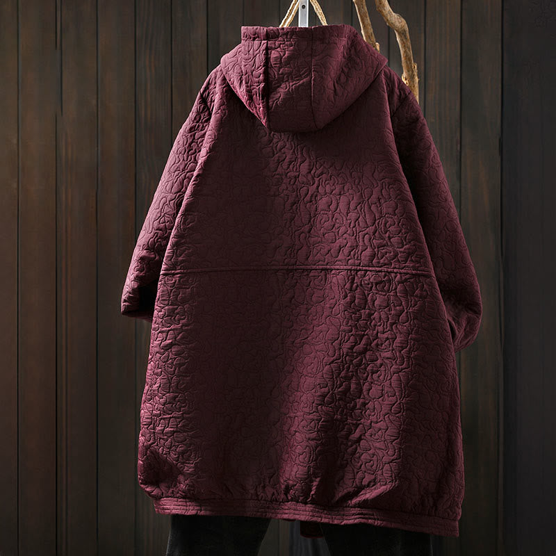 Veste mi-longue à manches longues en coton jacquard avec poches et boutons d'automne Buddha Stones - image 2