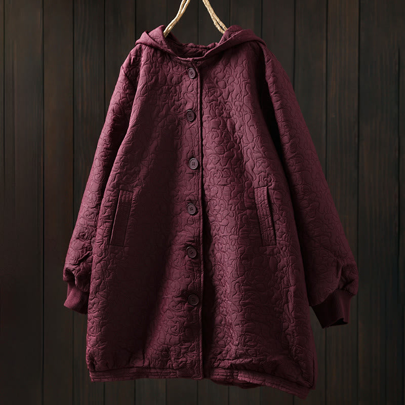 Veste mi-longue à manches longues en coton jacquard avec poches et boutons d'automne Buddha Stones - image 1