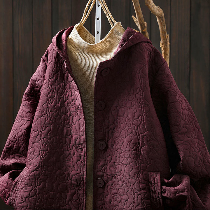 Veste mi-longue à manches longues en coton jacquard avec poches et boutons d'automne Buddha Stones - image 3