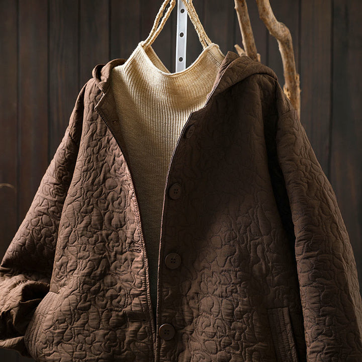 Veste mi-longue à manches longues en coton jacquard avec poches et boutons d'automne Buddha Stones - image 12