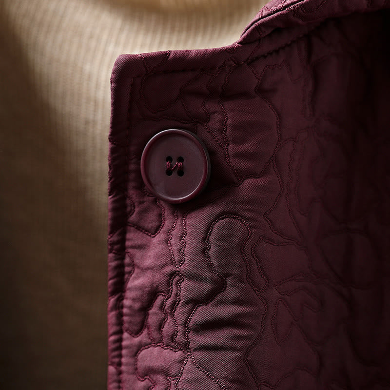 Veste mi-longue à manches longues en coton jacquard avec poches et boutons d'automne Buddha Stones - image 6