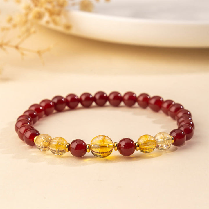 Bracelet de confiance et de plaisir en agate rouge et citrine Buddha Stones - Citrine en agate rouge (Tour de poignet : 15-16 cm) - image 0