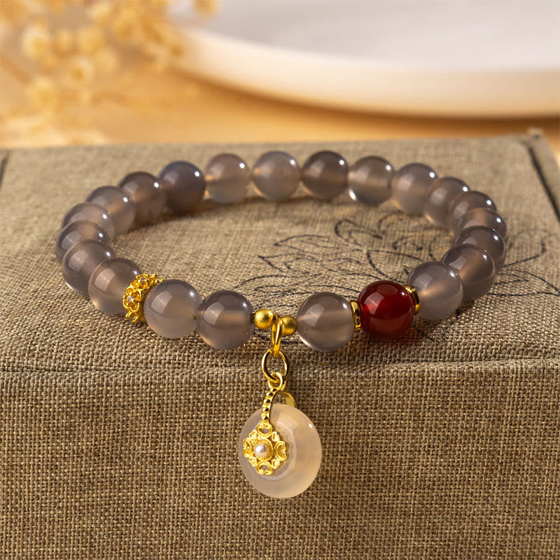 Bracelet d'équilibre en agate grise, agate rouge et calcédoine Buddha Stones - Agate grise (Tour de poignet : 15-16 cm) - image 0