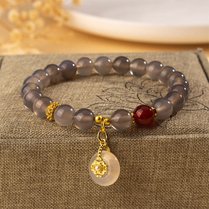 Bracelet d'équilibre en agate grise, agate rouge et calcédoine Buddha Stones - Agate grise (Tour de poignet : 15-16 cm) - image 0