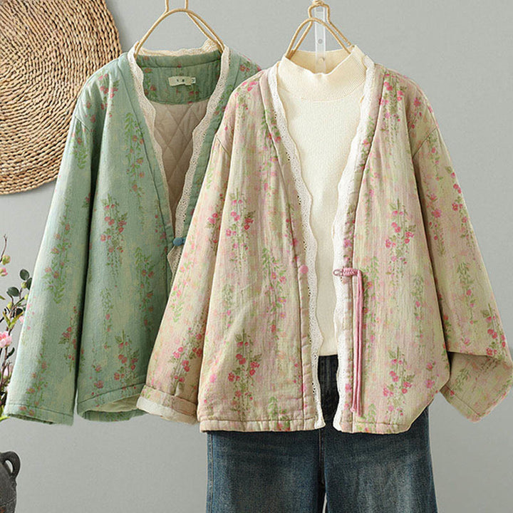 Veste thermique d'hiver pour femme en coton, manches longues, patchwork de dentelle, avec poches, Buddha Stones - image 0