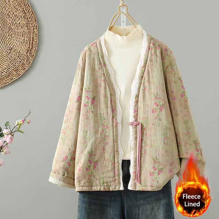 Veste thermique d'hiver pour femme en coton, manches longues, patchwork de dentelle, avec poches, Buddha Stones - Jaune d'or pâle - US14，UK/AU18，EU46 (2XL) - image 1