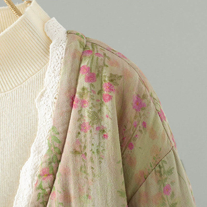 Veste thermique d'hiver pour femme en coton, manches longues, patchwork de dentelle, avec poches, Buddha Stones - image 6