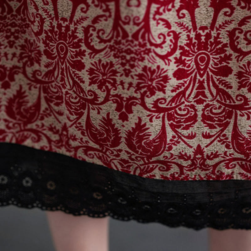 Robe midi en coton à manches longues, imprimée ethnique avec des Buddha Stones et cordon de serrage, avec poches - image 17