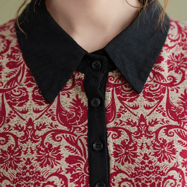 Robe midi en coton à manches longues, imprimée ethnique avec des Buddha Stones et cordon de serrage, avec poches - image 11