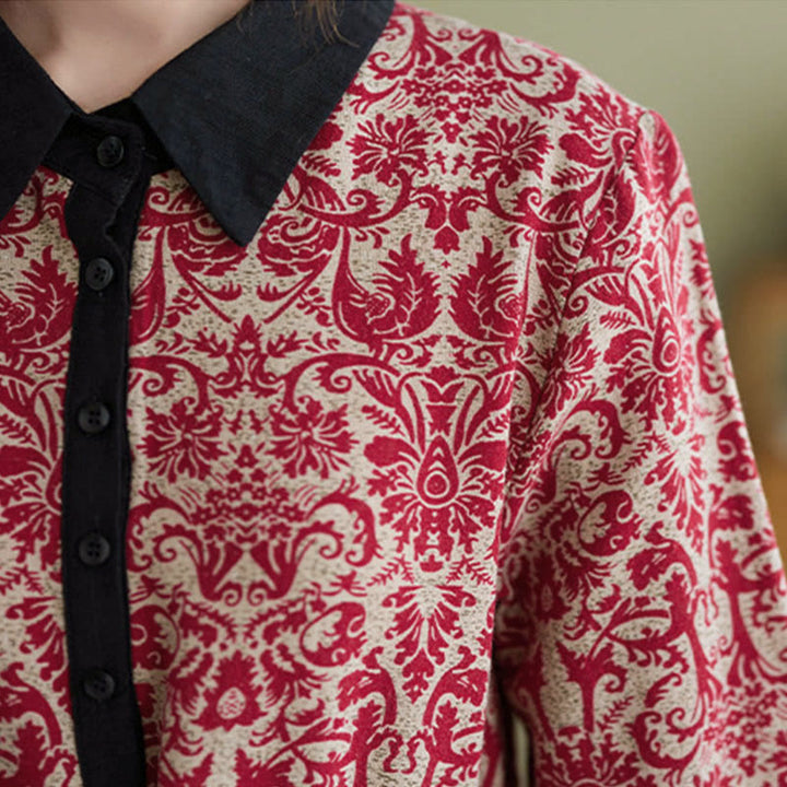 Robe midi en coton à manches longues, imprimée ethnique avec des Buddha Stones et cordon de serrage, avec poches - image 13