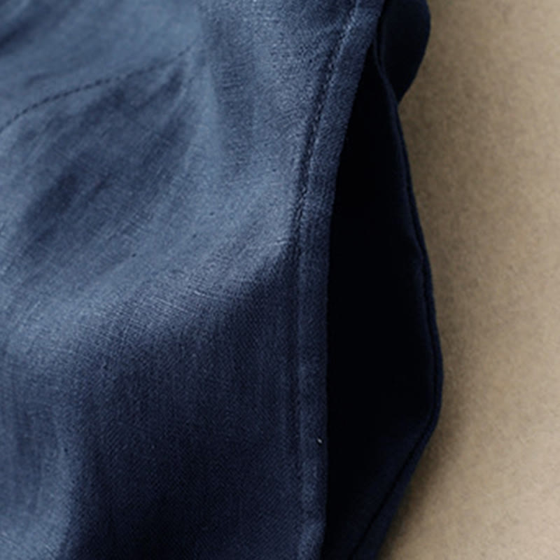 Robe midi en coton à manches longues et poches, ornée de boutons simples et de motifs Buddha Stones Fall Commute - image 3