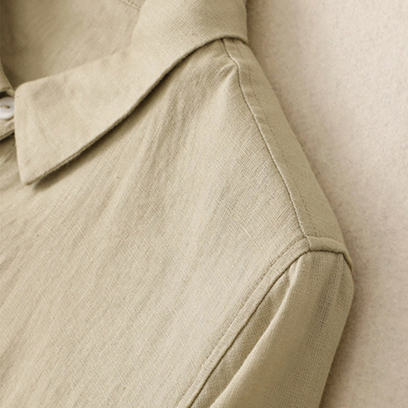 Robe midi en coton à manches longues et poches, ornée de boutons simples et de motifs Buddha Stones Fall Commute - image 12