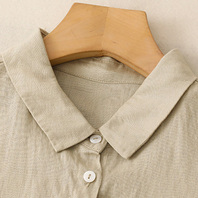 Robe midi en coton à manches longues et poches, ornée de boutons simples et de motifs Buddha Stones Fall Commute - image 11