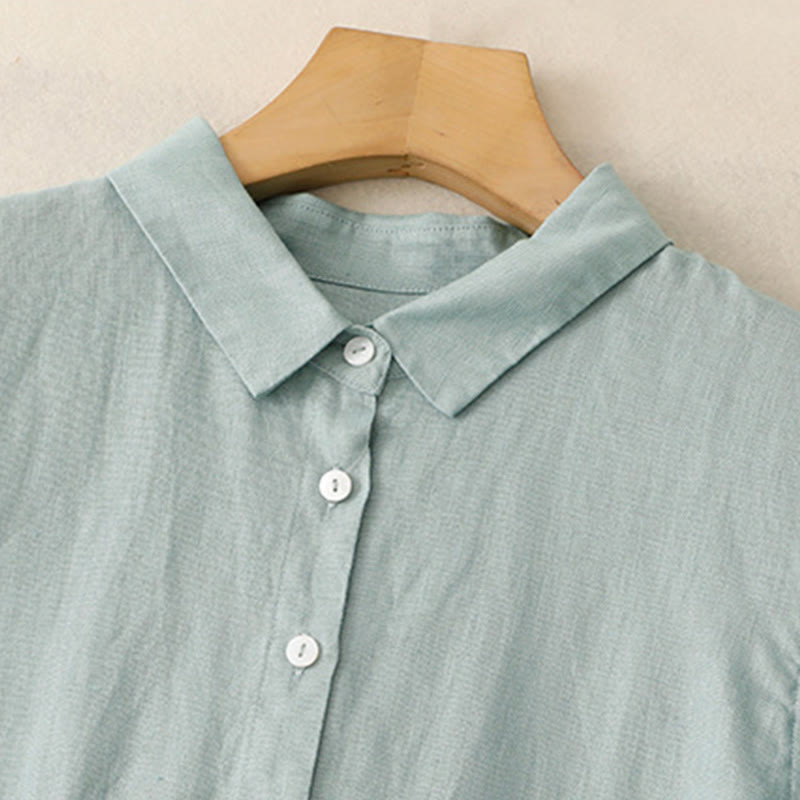 Robe midi en coton à manches longues et poches, ornée de boutons simples et de motifs Buddha Stones Fall Commute - image 7