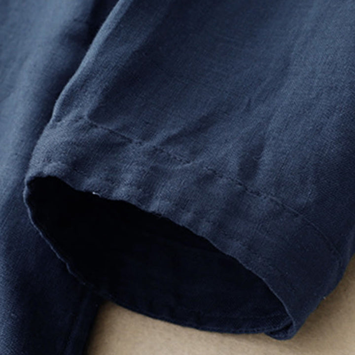 Robe midi en coton à manches longues et poches, ornée de boutons simples et de motifs Buddha Stones Fall Commute - image 4