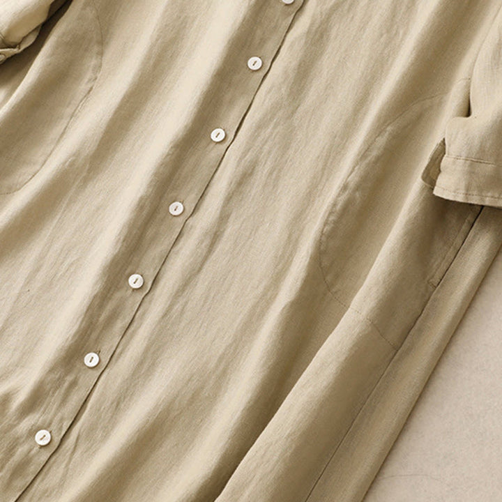 Robe midi en coton à manches longues et poches, ornée de boutons simples et de motifs Buddha Stones Fall Commute - image 13