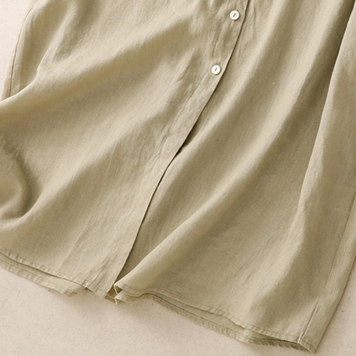 Robe midi en coton à manches longues et poches, ornée de boutons simples et de motifs Buddha Stones Fall Commute - image 15