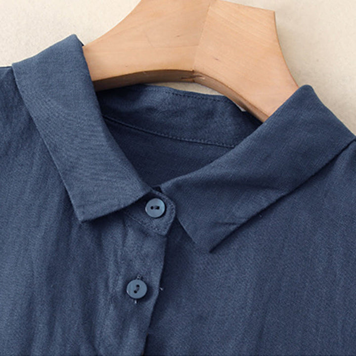 Robe midi en coton à manches longues et poches, ornée de boutons simples et de motifs Buddha Stones Fall Commute - image 2