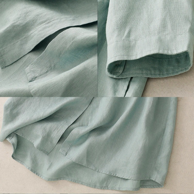 Robe midi en coton à manches longues et poches, ornée de boutons simples et de motifs Buddha Stones Fall Commute - image 8