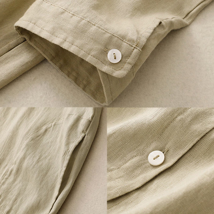 Robe midi en coton à manches longues et poches, ornée de boutons simples et de motifs Buddha Stones Fall Commute - image 16